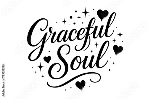 Graceful Calligraphy Romance. Graceful Soul, elegant calligraphy lettering, smooth curves, balanced composition, clear readable letters, consistent style,