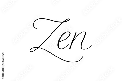 Elegant Zen Calligraphy. Zen, thin line calligraphy, smooth curves, balanced composition, clear readable letters, consistent style, none, none, clean white