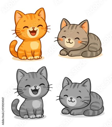 Natural colored kawaii kittens in orange, gray tones with sweet expressions