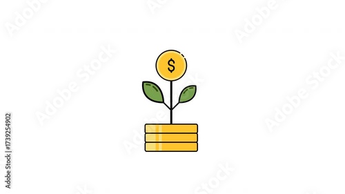 Animation of dollar coin plant growing from stacked currency, representing financial growth loop