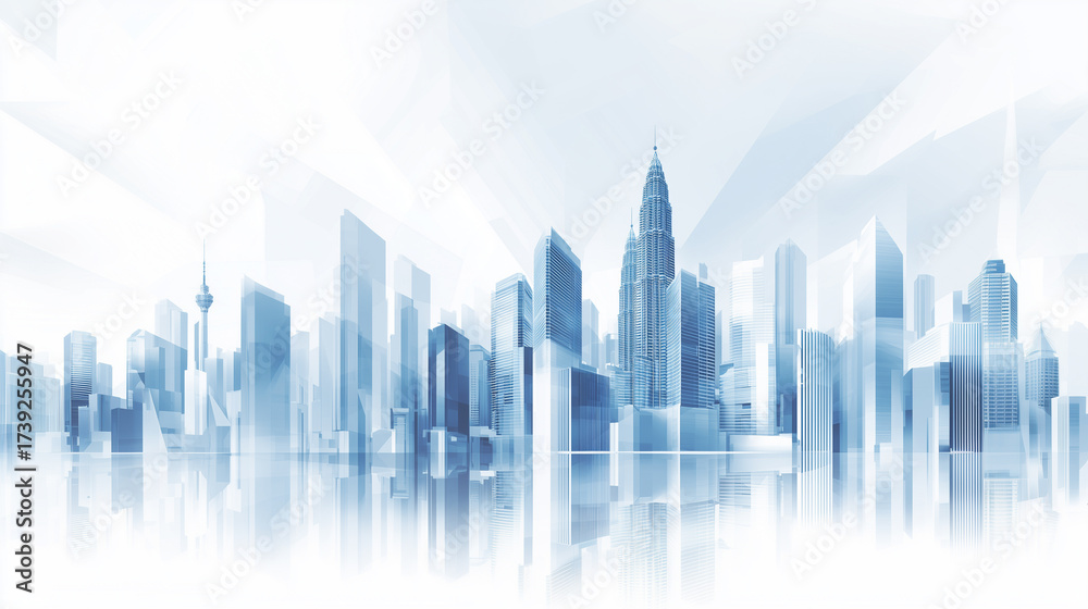 Fototapeta premium Abstract Minimal Futuristic Kuala Lumpur City Skyline with Twin Towers