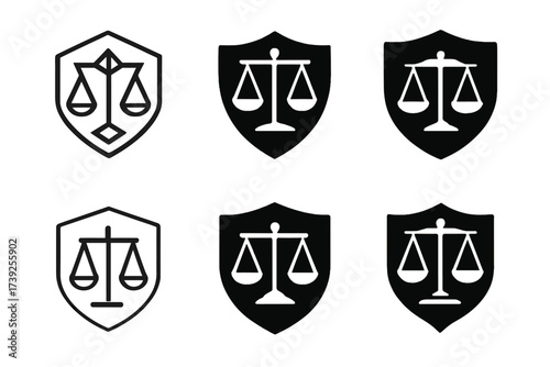 Legal Shield Logos. business legal consultation. Set Logo of business legal consultation: shield of law. harmonious logo variations of the same emblematic