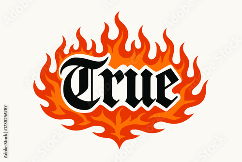 Gothic Calligraphy Flames. True, gothic-inspired calligraphy, heavy dramatic strokes, surrounded by flames, horizontal balanced layout, clean white background,