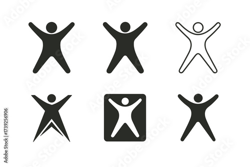Jumping Jacks Logos. Jumping jacks. Set Logo of Jumping jacks: Energetic figure silhouette. harmonious logo variations of the same emblematic concept, each