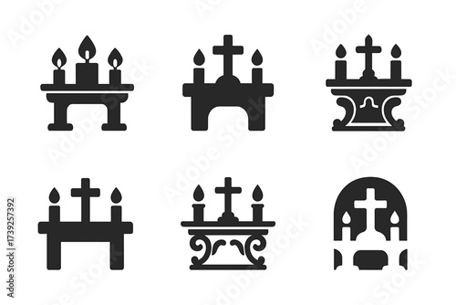 Diverse Ritual Emblems. religious rituals. Set Logo of religious rituals: altar. harmonious logo variations of the same emblematic concept, each with different