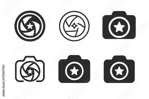 Cosplay Logo Designs. Cosplay photography. Set Logo of Cosplay photography: Camera lens with star. harmonious logo variations of the same emblematic concept,