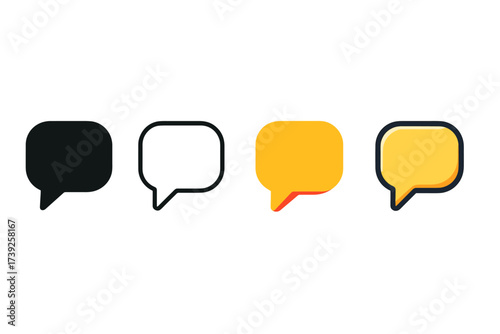 Multistyle Chat Icons. Vector icon chat message bubble same pose same proportions four styles black solid glyph outline minimal flat multicolor filled cartoon