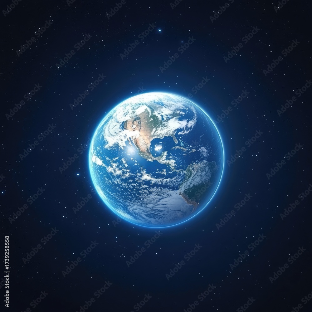 Fototapeta premium Earth globe floating in dark blue starry space