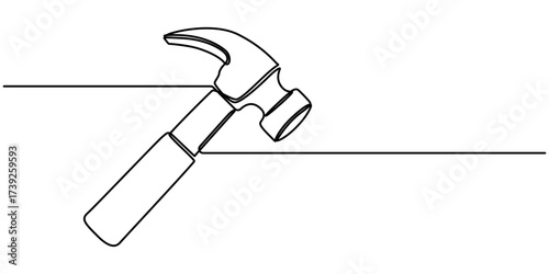 Continuous one line drawing of hammer carpentry equipment, Editable stroke, Hammer outline modern illustration. 