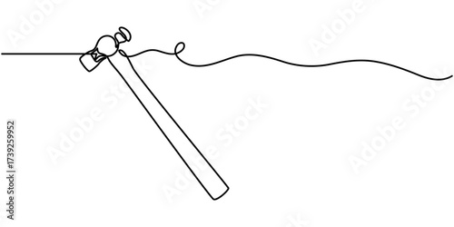 Continuous one line drawing of hammer carpentry equipment, Editable stroke, Hammer outline modern illustration. 
