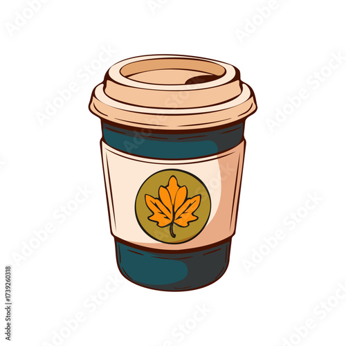 Autumn-themed coffee cup with a fall leaf design, perfect for seasonal beverages