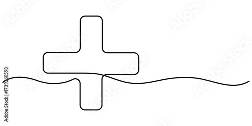 Plus continuous one line drawing vector. One line plus icon vector background, Continuous outline draw. 