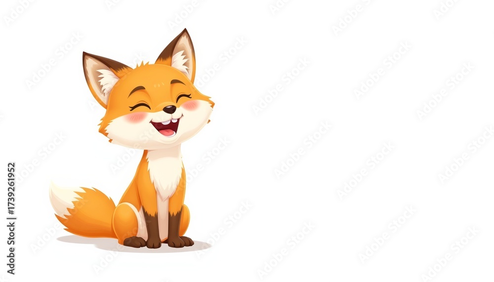 Fototapeta premium Cartoon fox character smiling and sitting on a white background 