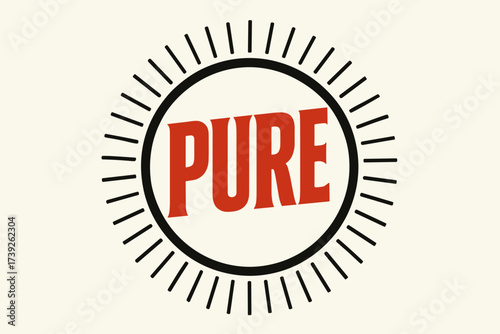 Retro Poster Art. Pure, retro poster lettering, clean bold strokes, surrounded by rays, circular frame composition, clean white background, vector look, high