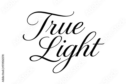 Elegant Calligraphy Design. True Light, elegant calligraphy lettering, smooth curves, balanced composition, clear readable letters, consistent style, none,