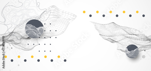 The abstract wave is made in a frame style. Template for science and technology presentation. Vector art.