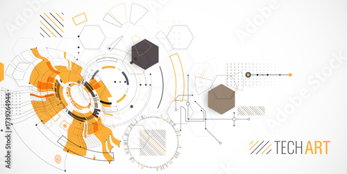 Abstract background. Scientific and technological concept with the use of technical elements formed in the shape of a circle. Vector