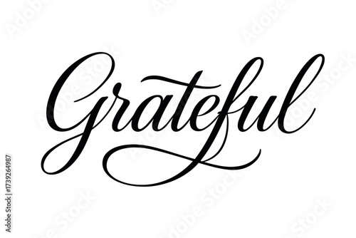 Elegant Calligraphy Design. Grateful, elegant calligraphy lettering, smooth curves, balanced composition, clear readable letters, consistent style, none,