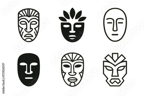 Cultural Symbol Logos. cultural symbols in art. Set Logo of cultural symbols in art: tribal mask. harmonious logo variations of the same emblematic concept,