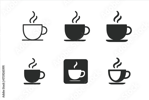 Street Cafe Logos. Street cafe. Set Logo of Street cafe: Coffee cup. harmonious logo variations of the same emblematic concept, each with different artistic