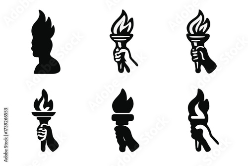 Revolutionary Emblem Variations. Revolutionary leaders. Set Logo of revolutionary leaders: torch of freedom. harmonious logo variations of the same emblematic