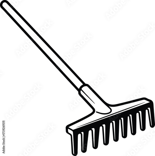 Vector silhouette garden rake tool for farming illustration
