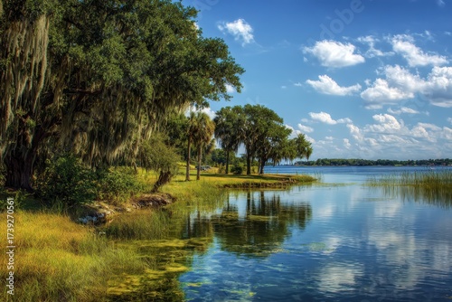 Lake County Florida. Beautiful Lakeshore Landscape at Hickory Point Recreational Park, Tavares