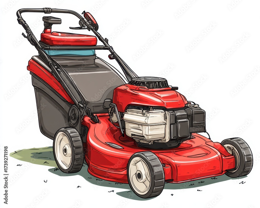 Obraz premium Lawn Mower Clip Art. Red Landscaping Tool for Trimming Occupation