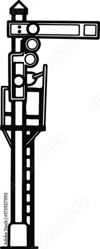 Vector silhouette railroad signal semaphore vintage railway illustration