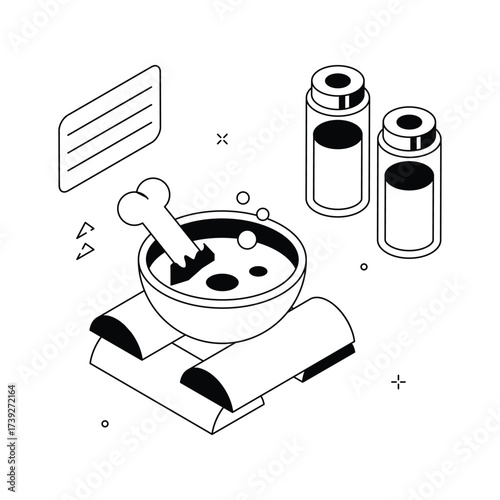 Halloween witch cauldron with potions, concept isometric illustration