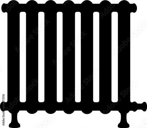 Vintage radiator in black silhouette on white background  