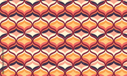Groovy 70s Retro Ogee Seamless Pattern, Vintage Psychedelic Abstract Background in Warm Colors