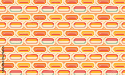 Groovy Retro 70s Geometric Seamless Pattern, Vintage Rounded Rectangle Background in Warm Orange Tones