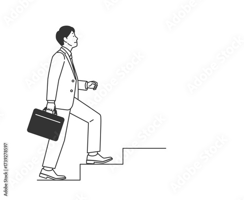 階段を上がるビジネスマンの線画イラスト