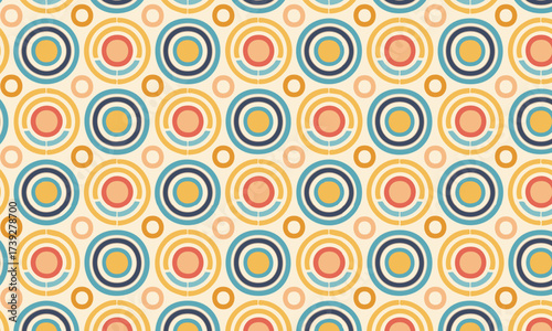 Retro 60s Geometric Circle Seamless Pattern, Vintage Mid-Century Polka Dot Background