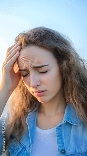 Young Woman Suffering from Headache Outdoors