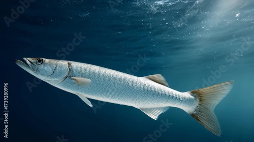 dynamic underwater portrait of barracuda positioned on left side of frame its elegance and power
