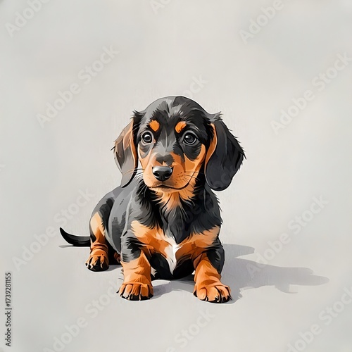 ダックスフントの子犬がじっと座るポーズ