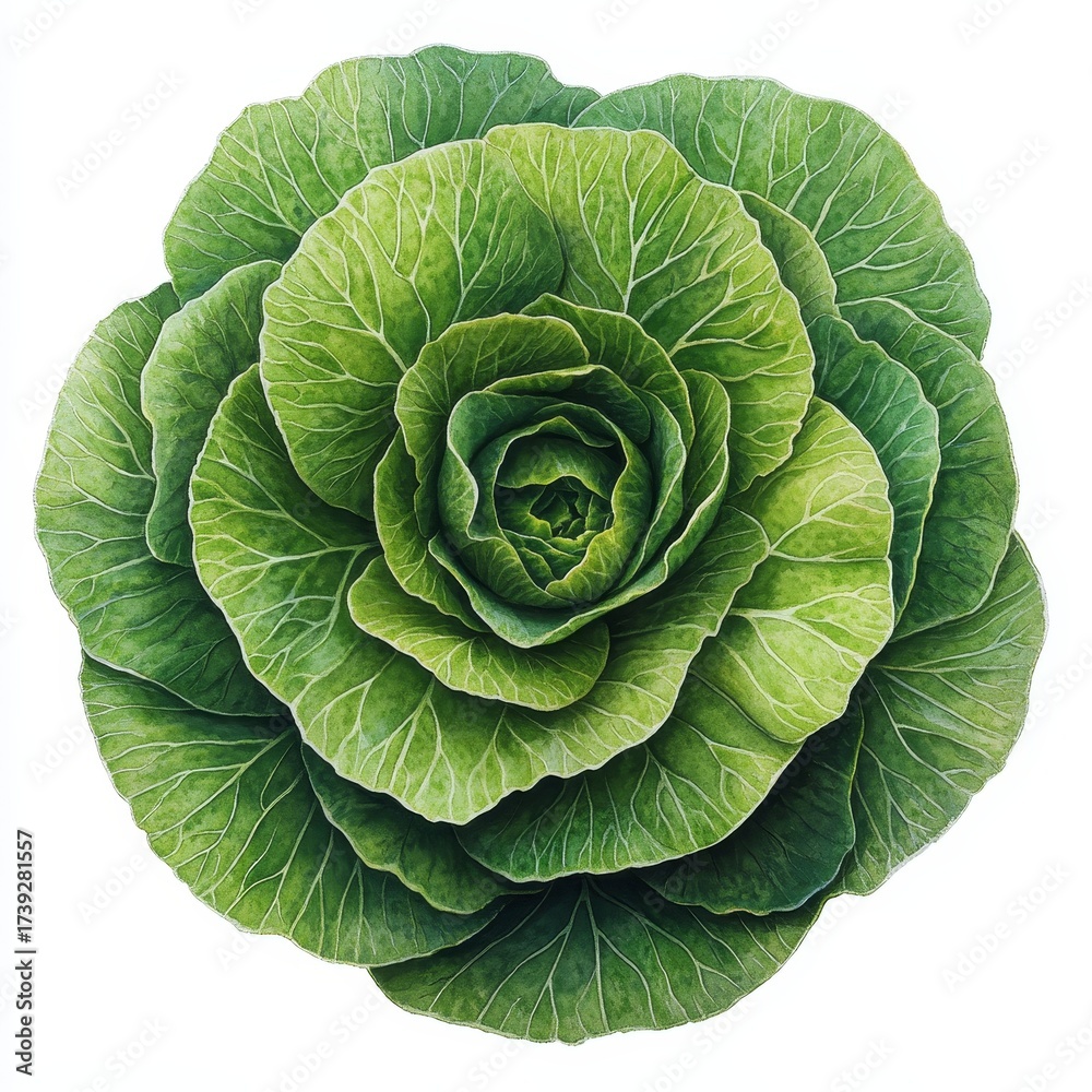 Fototapeta premium The detailed illustration features a circular arrangement of green succulent leaves, emphasizing their vibrant colors and intricate textures