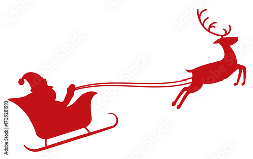クリスマスのトナカイのソリで空飛ぶサンタシルエットアイコン2