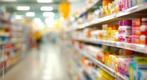 Wallpaper Mural Medicine Aisle at Pharmacy. Blurred Background of Drugstore Shelves Torontodigital.ca