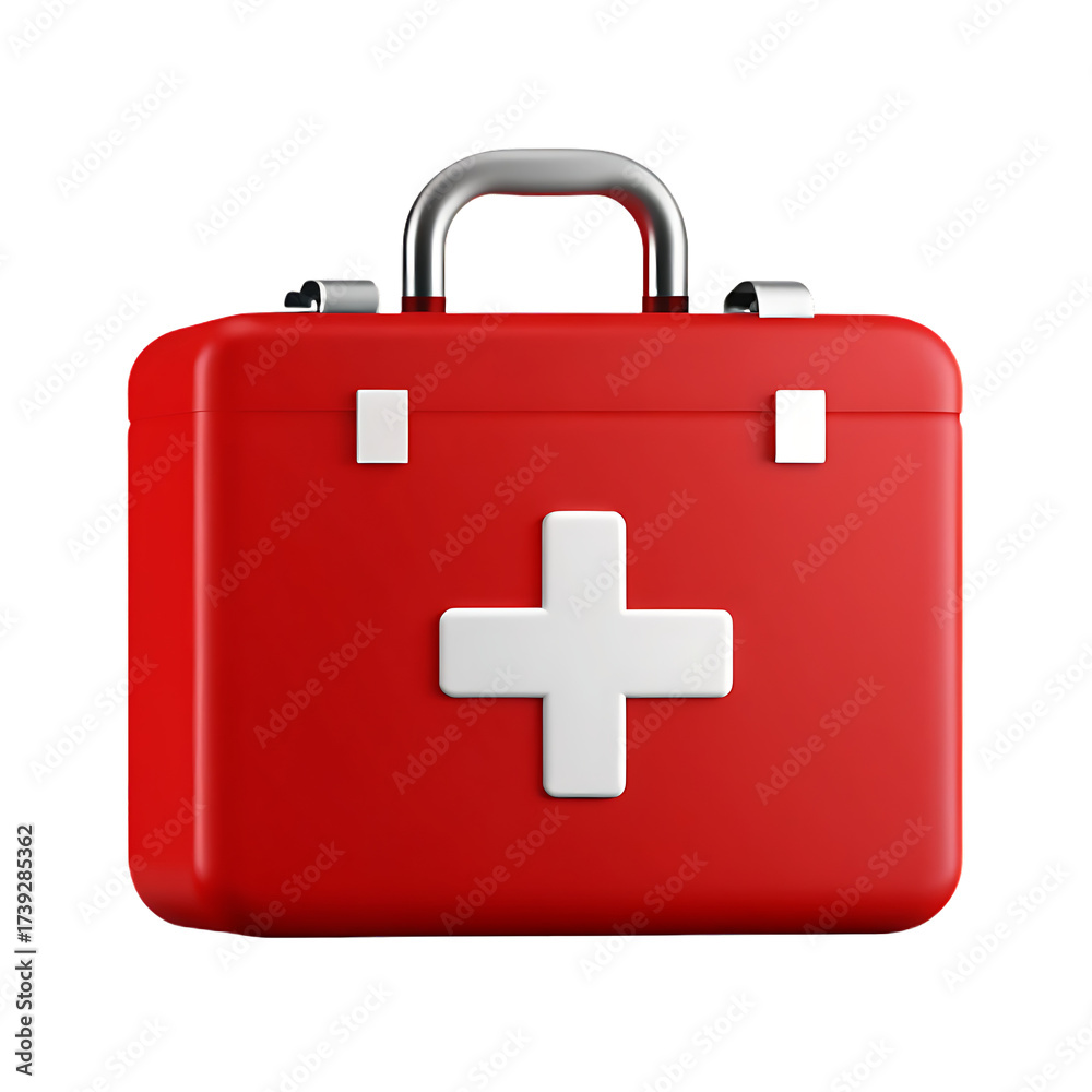 Fototapeta premium red first aid kit case 3d icon isolated on white background, png, ai generated