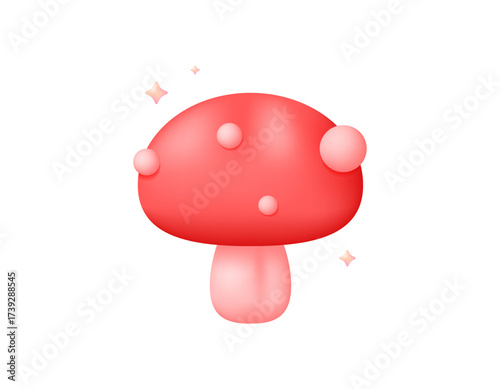Illustration of a red mushroom with spots. Autumn mushroom. Symbol, icon, element. 3D style design. White background.