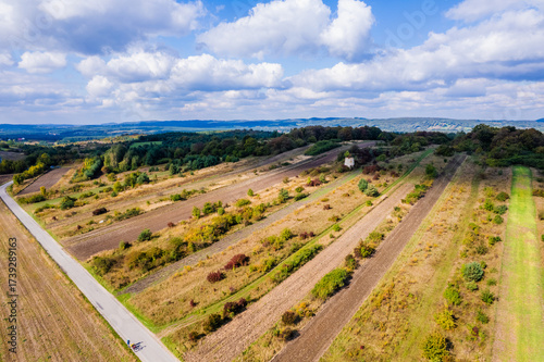 Wyżyna Krakowsko-Częstochowska. Widok na pola uprawne i lasy latem. Panorama ...