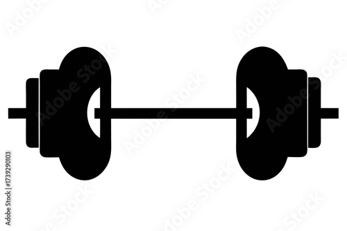 A 3D illustration of a heavy iron dumbbell for weightlifting and fitness training, isolated on a white background