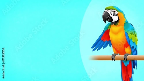 Vibrant Blue and Yellow Macaw Parrot Waving on a Perch.