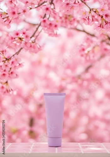 Product placement with cherry blossoms for a beauty campaign and brand marketing use