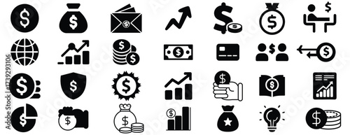 Budget icon set. Finance, budget solid icon set. money, payment, management, cash flow, savings, spending, income, allocation, cost estimate and more tools collection. vector set