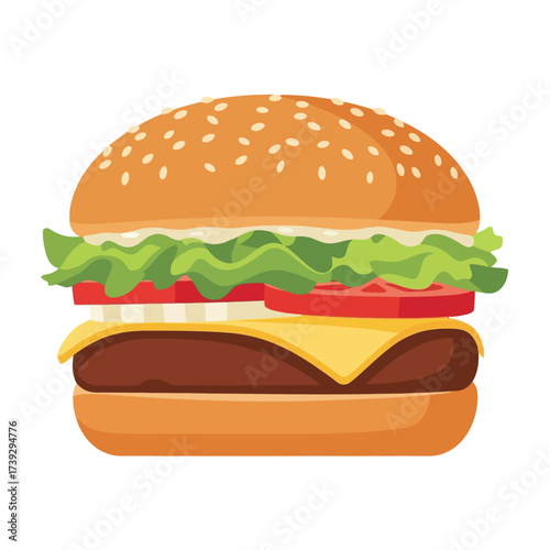 Delicious burger with fresh lettuce and juicy tomato layers, perfect for restaurant menus and fast food promotions
