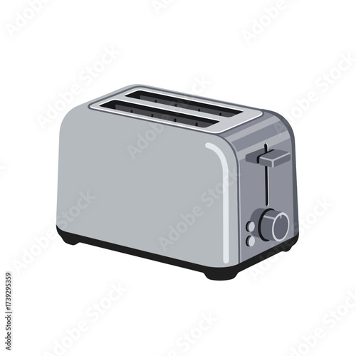 Sleek retro style silver toaster illustration for kitchen appliance marketing and breakfast food concepts